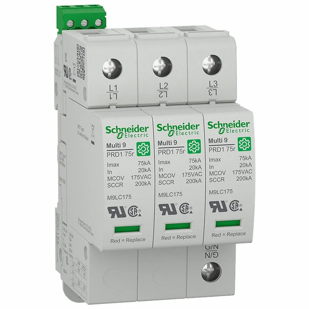 SCHNEIDER ELECTRIC M9L13208 Surge Arrester, Three Phase, 120/208VAC, 3 Poles, 4 Wires, L-N, 200 kA | CU2EVW 800DR1