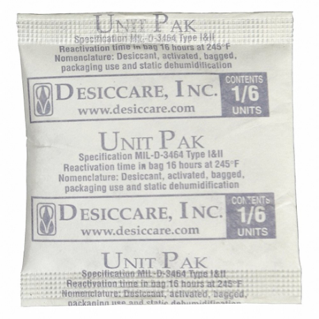 Desiccant Bag, 2 1/8 Inch Width, 2 1/8 Inch Lg, 0.03 Cu Ft Area Protected, 200 PK