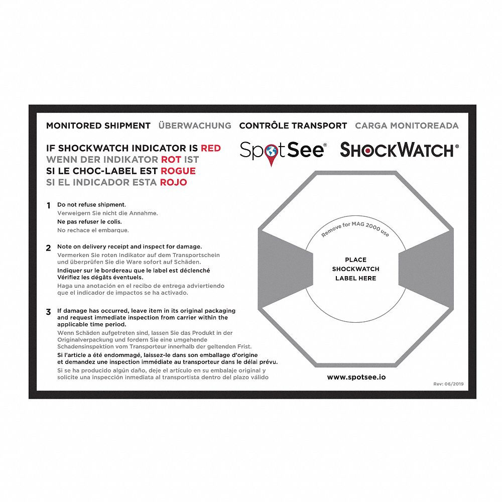 Shock Indicator Companion Label, 5 3/4 x 8 3/4 Inch, Not Resettable, 200PK