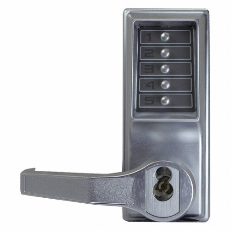 Mechanical Push Button Lockset, Lever, Entry with Key Override/Passage, Left, Satin Chrome