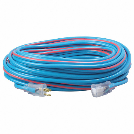 Extension Cord, 100 Ft Cord Length, 12 Awg Wire Size, 12/3, Blue/Red