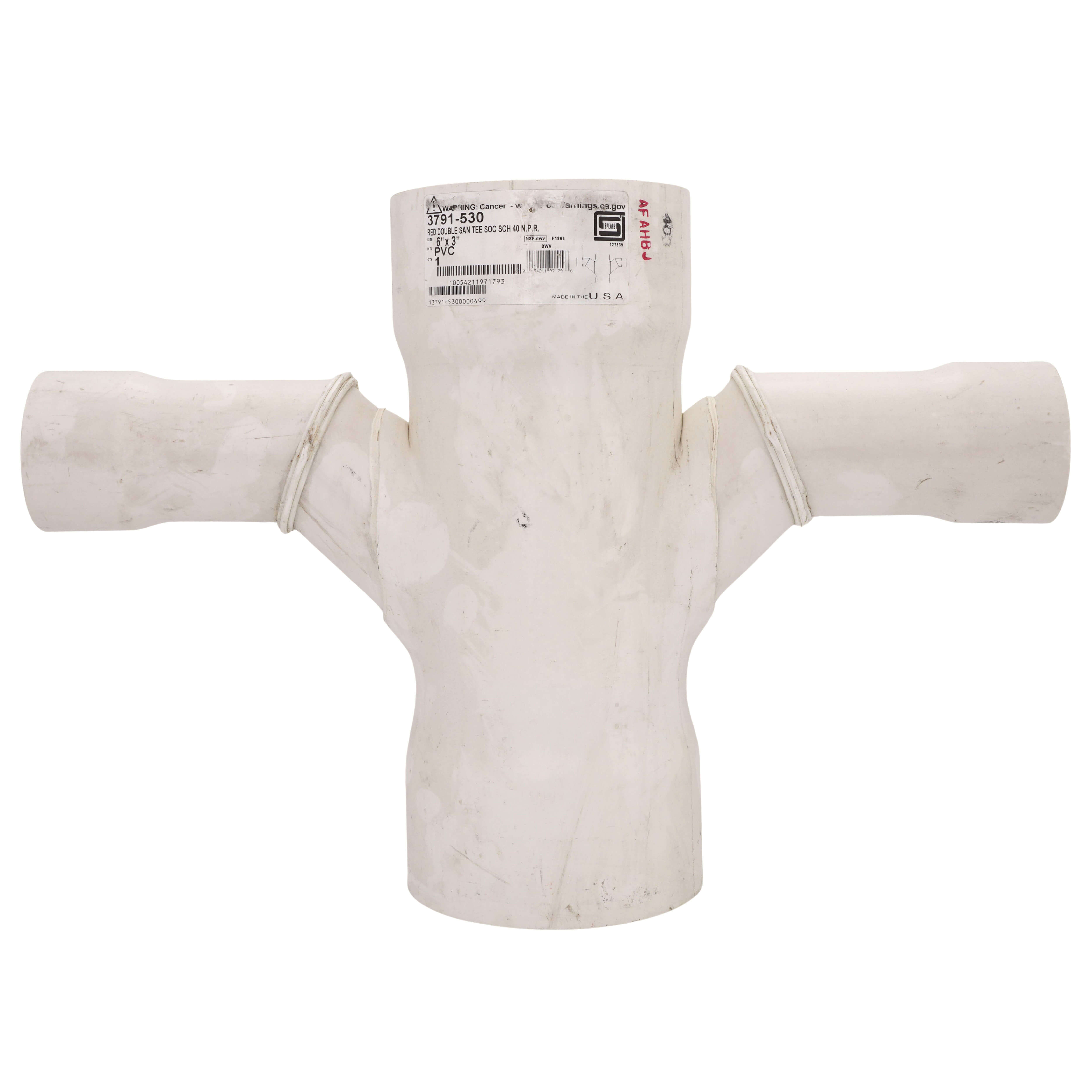 SPEARS VALVES 3791-530 Reducer Double Sanitary Tee, Socket, Schedule 40, N.P.R., 6 x 3 Size, PVC | BU6KMJ