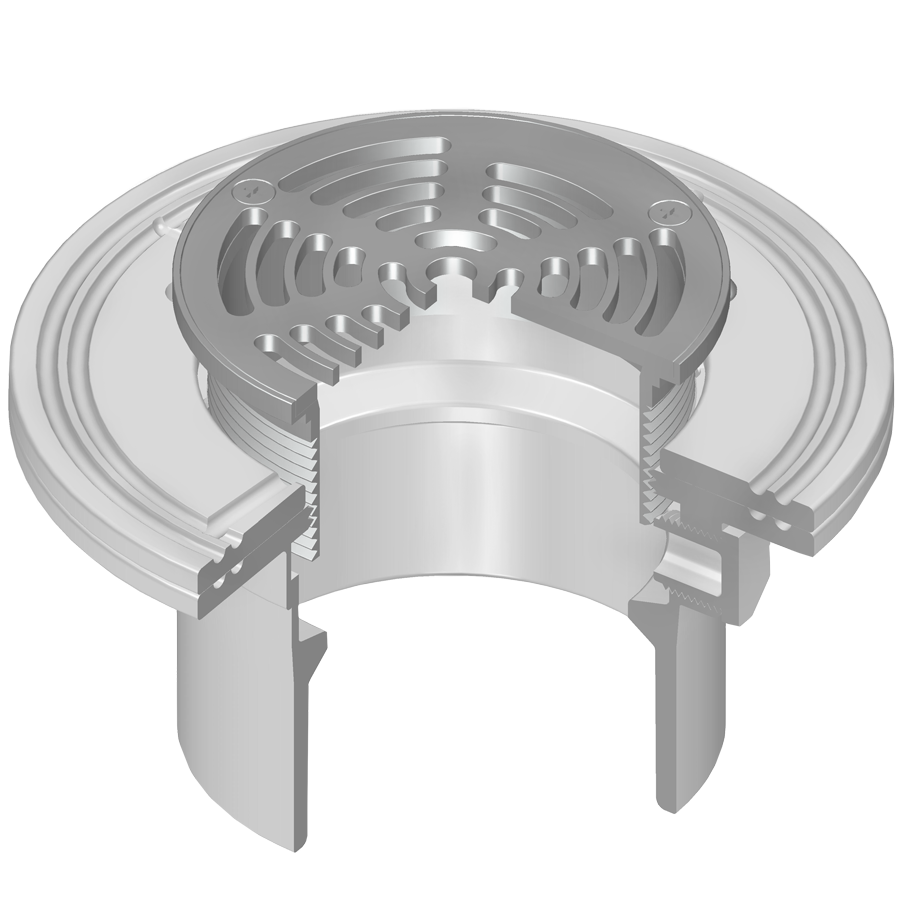 Floor Drain, SS Adjustable Top, Round Grate, With Collar, 2 x 6 Size, PVC