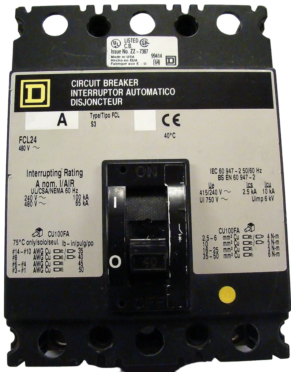 SQUARE D FCL24020 Circuit Breaker Feed-thru 20 Amp 480vac 2p 65kaic@480v | AG8NGD