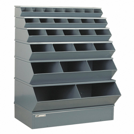 Unidad de contenedor apilable seccional, tamaño de 37 pulgadas x 24 pulgadas x 53 pulgadas, estándar, 28 compartimentos, gris