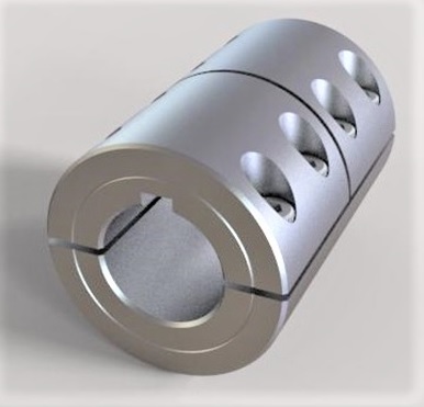 Stiv akselkobling, 3-delt split, klemmetype, med 2 mm kilespor, 8 x 8 mm ID, SS