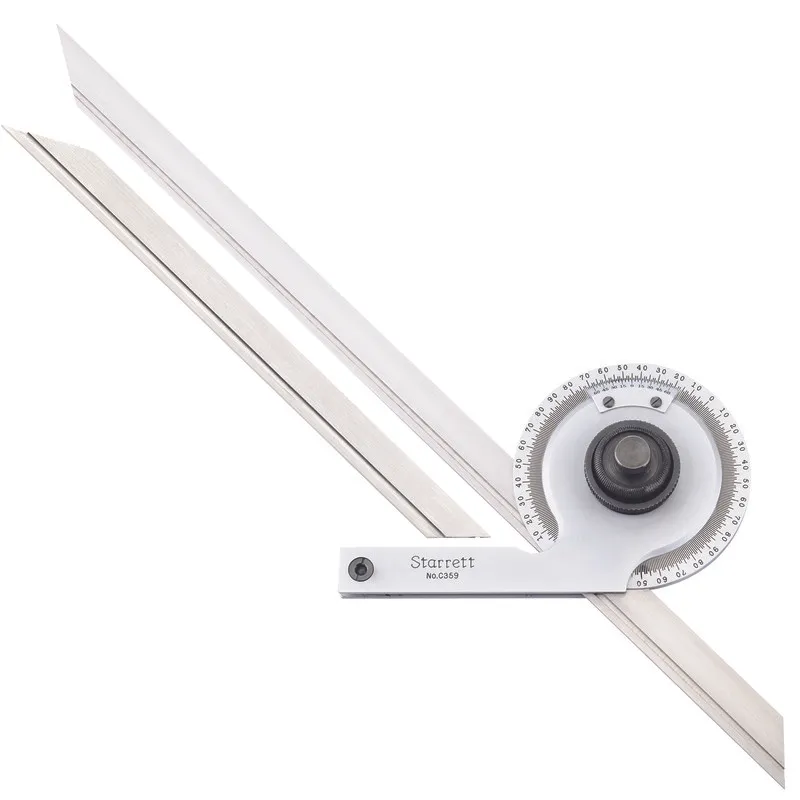 Bevel Protractor, 0 Deg to 360 Deg Range, 1/2 Deg Graduations, +/-1/4 Deg Accuracy, Steel