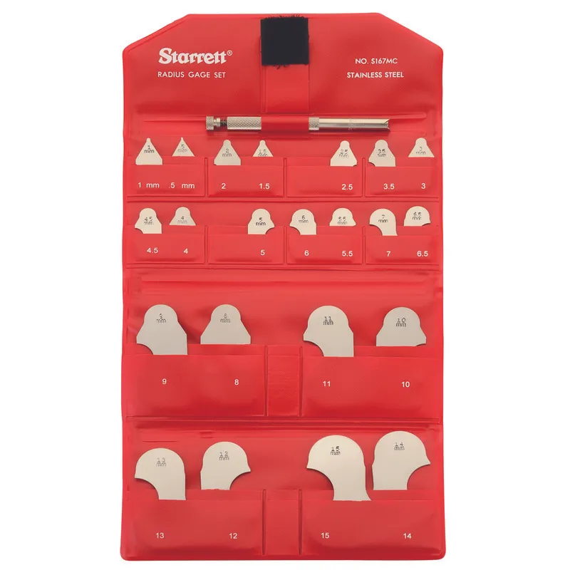 STARRETT S167MCHZ Radius Gauge Set, Fixed Leaves With Handle Set, 22 Leaves, ±0.002 Inch Accuracy | CU4NHN 30A773