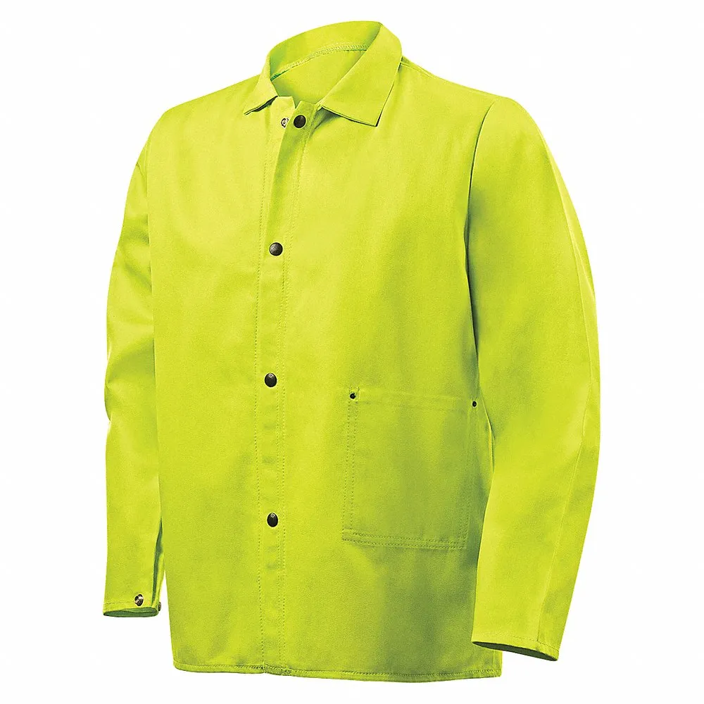 Welding Jacket, Men, Cotton, 9 oz, Lime, Snaps, 2 Total Pockets, XL, 30 Inch Length