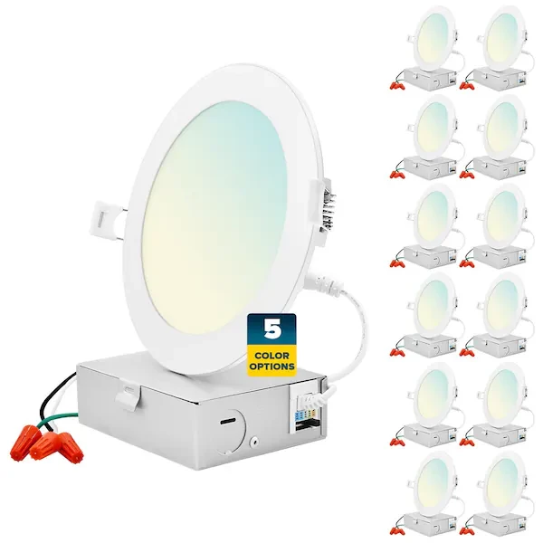 6 Inch Ultra Thin LED Recessed Downlights 5 CCT 2700K-5000K 12W 1000LM Dimmable
