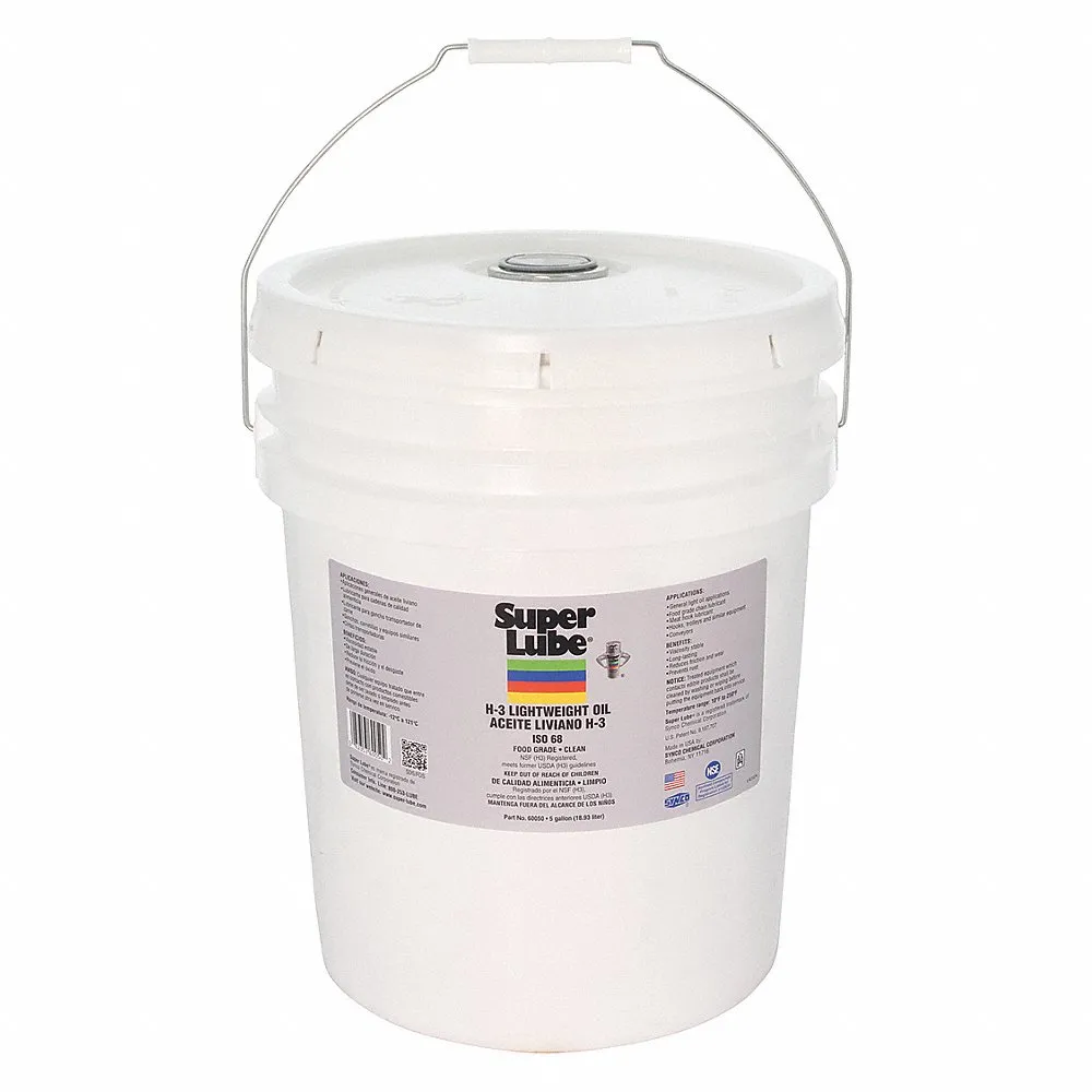 Hydraulic Oil, H-3 Lightweight Oil, 5 gal, Pail, H3 Food Grade, ISO Grade 68, Clear