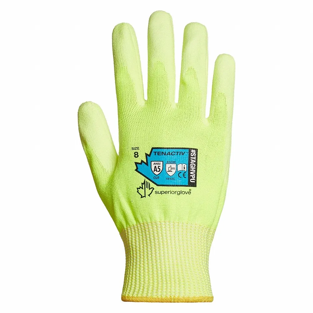 SUPERIOR GLOVE STAGHVPU-6 Knit Gloves, XS, ANSI Cut Level A5, Palm, Dipped, Polyurethane, Smooth, 1 Pair | CU4WTA 214YY9