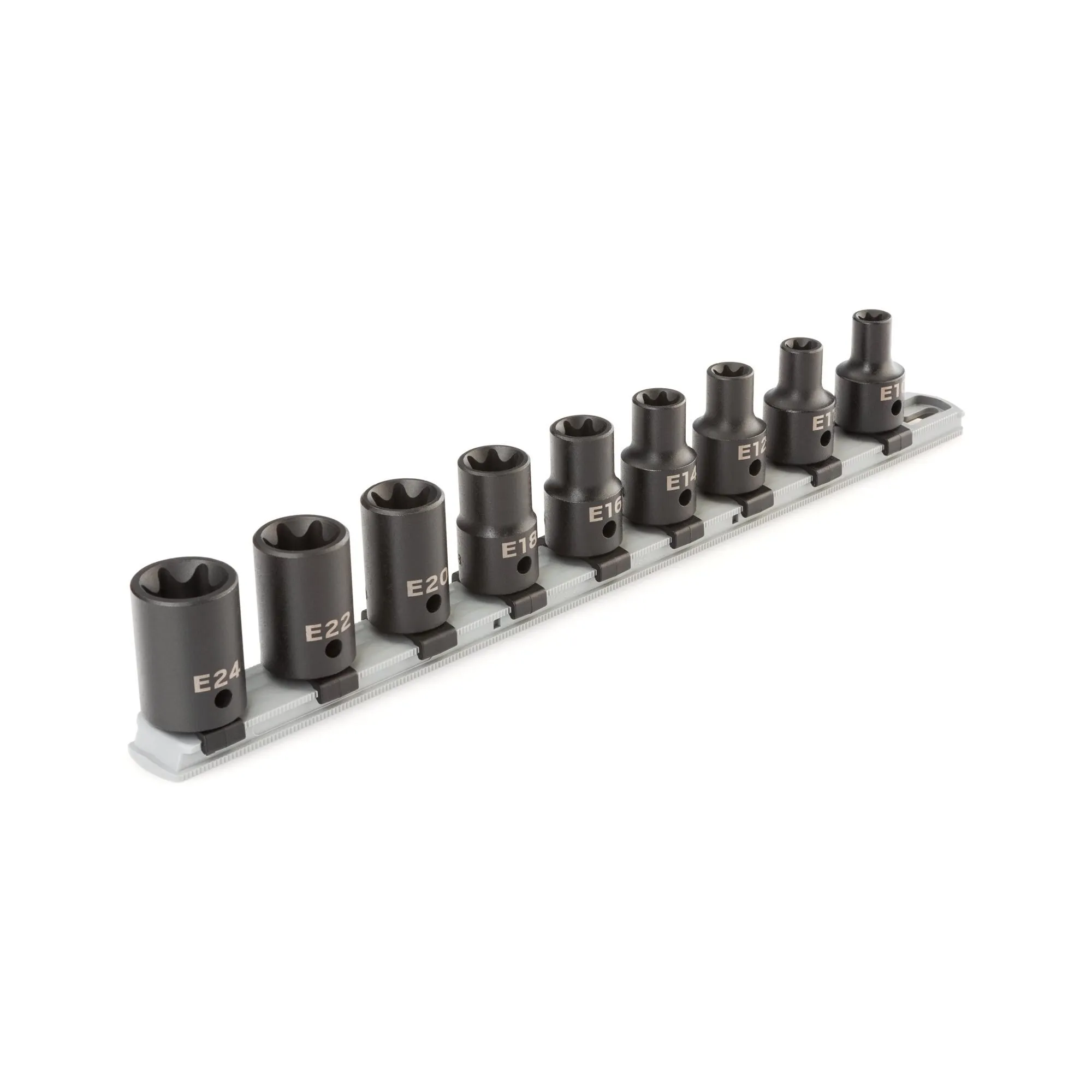 1/2 Inch Drive External Star Impact Socket Set with Rail, 9-Piece E10-E24