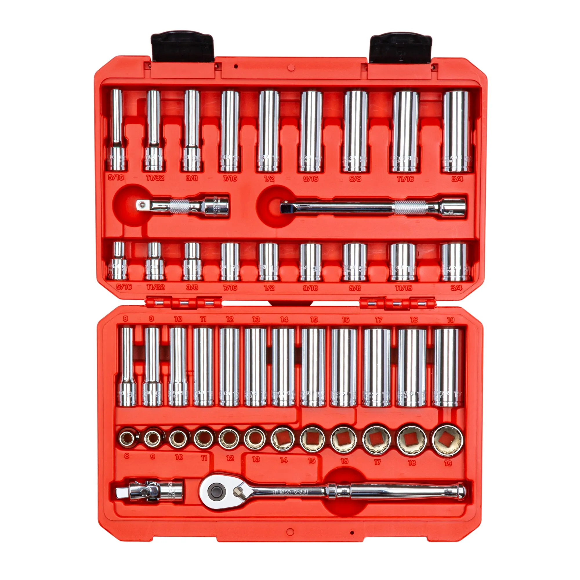 Set di chiavi a bussola e cricchetto a 3 punte con attacco da 8/12 di pollice, 46 pezzi, 5/16-3/4 di pollice, 8-19 mm