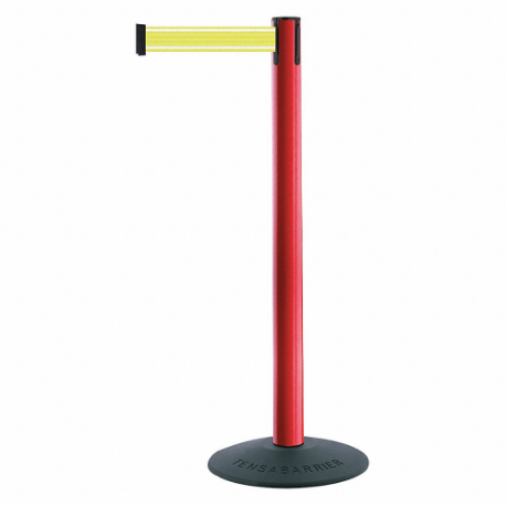 Poste de barrera con cinturón, PVC, rojo, altura de poste de 38 pulgadas, diámetro de poste de 2 1/2 pulgadas