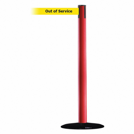 Barrier Post With Belt, Steel, Red, 38 Inch Post Height, 2 1/2 Inch Post Dia