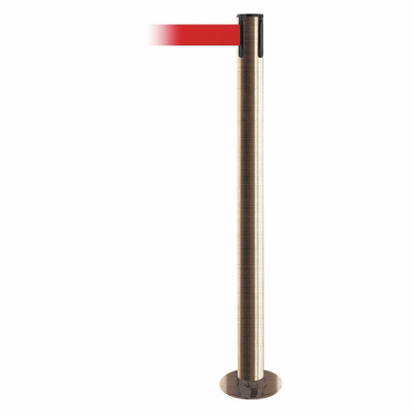 Fixed Barrier Post With Belt, Steel, Satin Brass, 36 1/2 Inch Post Height