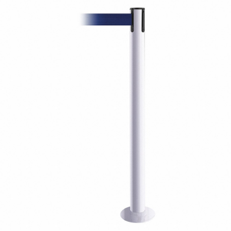 Fixed Barrier Post With Belt, Steel, White, 36 1/2 Inch Post Height