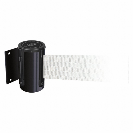 Barrier Post with Belt, White, Powder Coated, 7 1/2 ft Belt Length