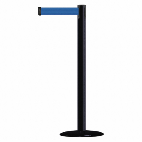 Barrier Post With Belt, Stainless Steel, Black, 38 Inch Height, 2 1/2 Inch Dia.