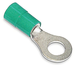 Ring Terminal, Nylon, Insulated, 14-12 Awg Wire, 3/8 Inch Bolt