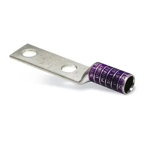 Copper Two Hole Lug, Long Barrel, 1/2 Inch Bolt Hole, Pack Of 10