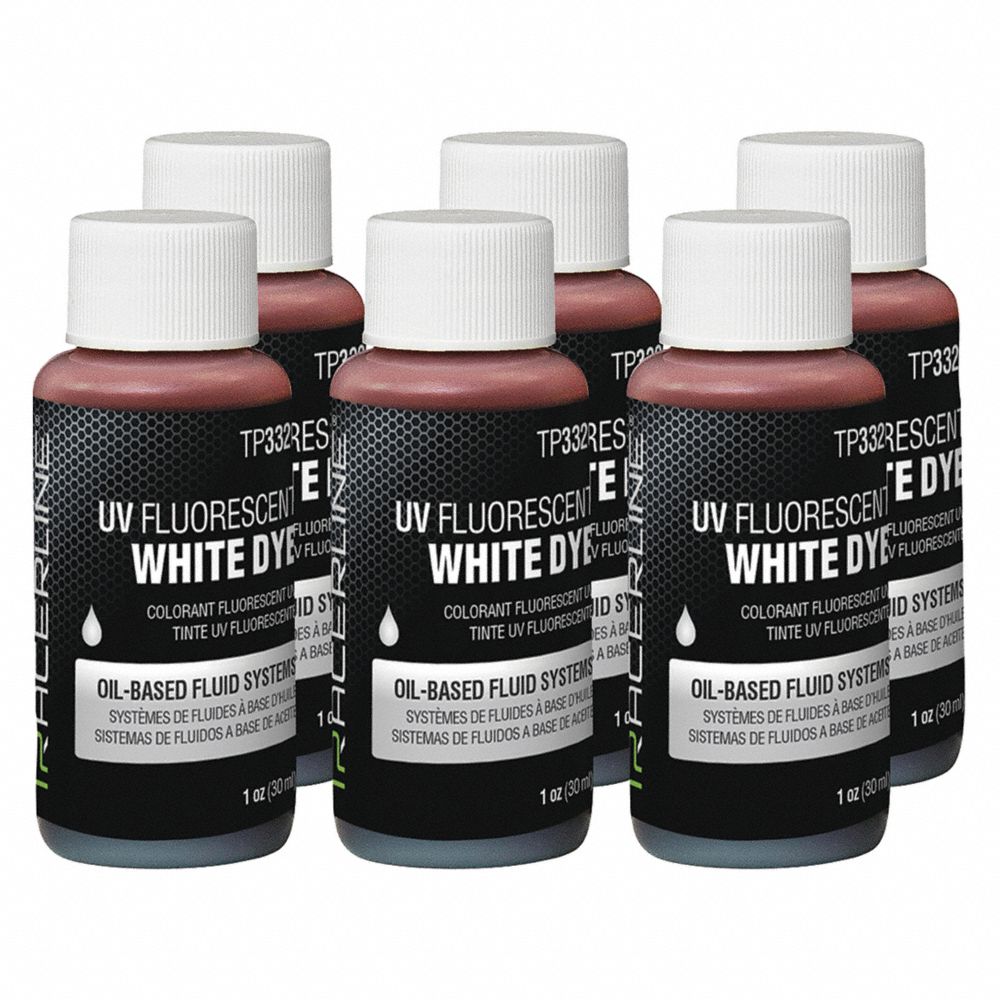 Tinte fluorescente para detección de fugas, 1 oz., tinte multicolor, sistema a base de aceite, blanco brillante