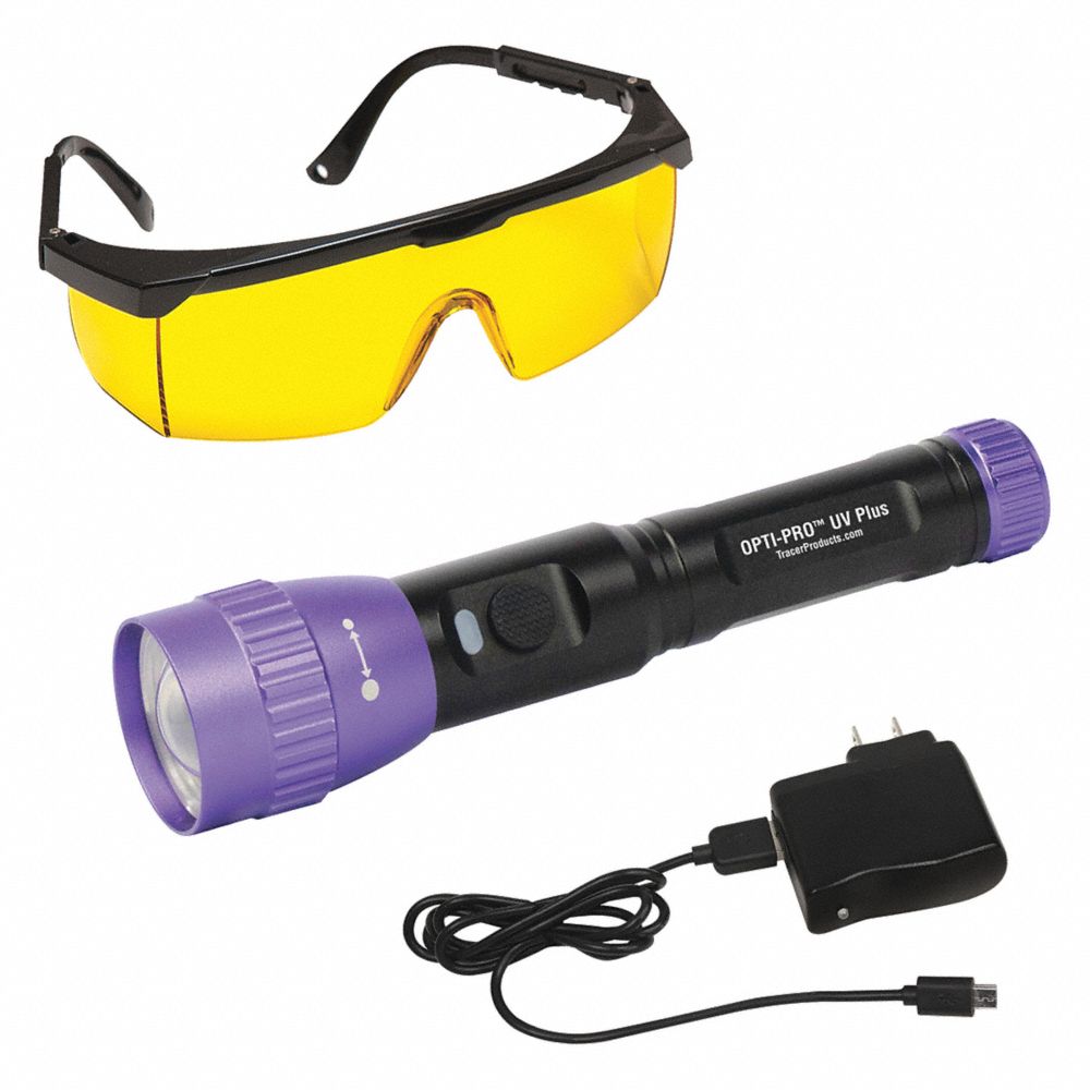 UV Leak Detection Kit, Cordless Violet LED Flashlight, Charger, Glass