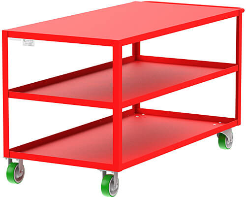 3 Shelf Utility Cart With Flush Top, 30 x 60 x 39 Inch Size, Red, Mold On Caster