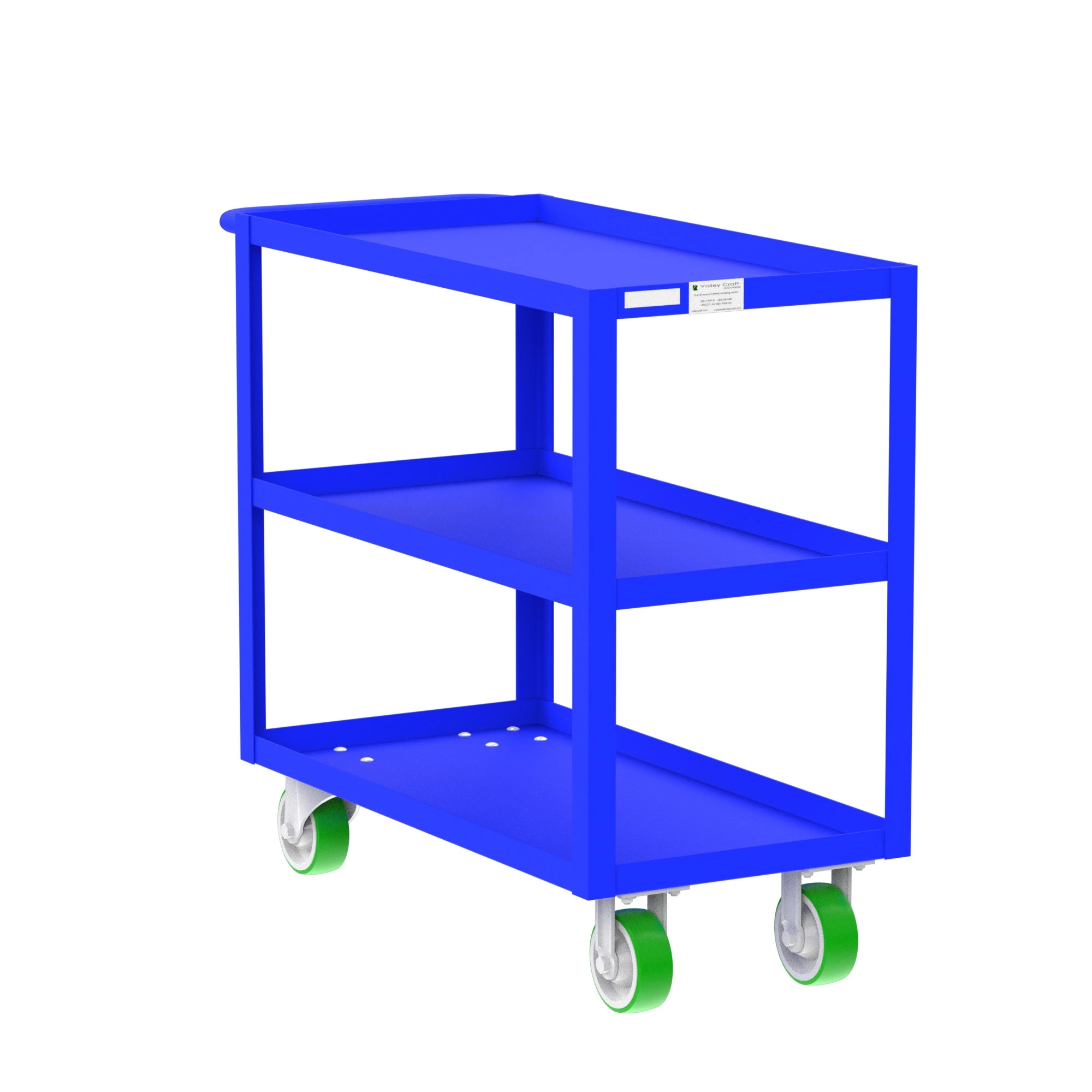 VALLEY CRAFT F89178BUPY 3 Shelf Utility Cart with Lip, 18 x 36 Inch Shelf, Blue, 18 x 41 x 36 Inch Size | CJ6TMX