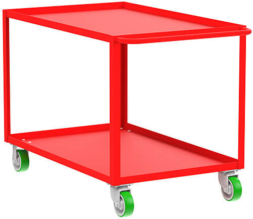 Cesta utilitario de 2 estantes con reborde, tamaño de 30 x 48 x 39 pulgadas, rojo, con ruedas moldeadas
