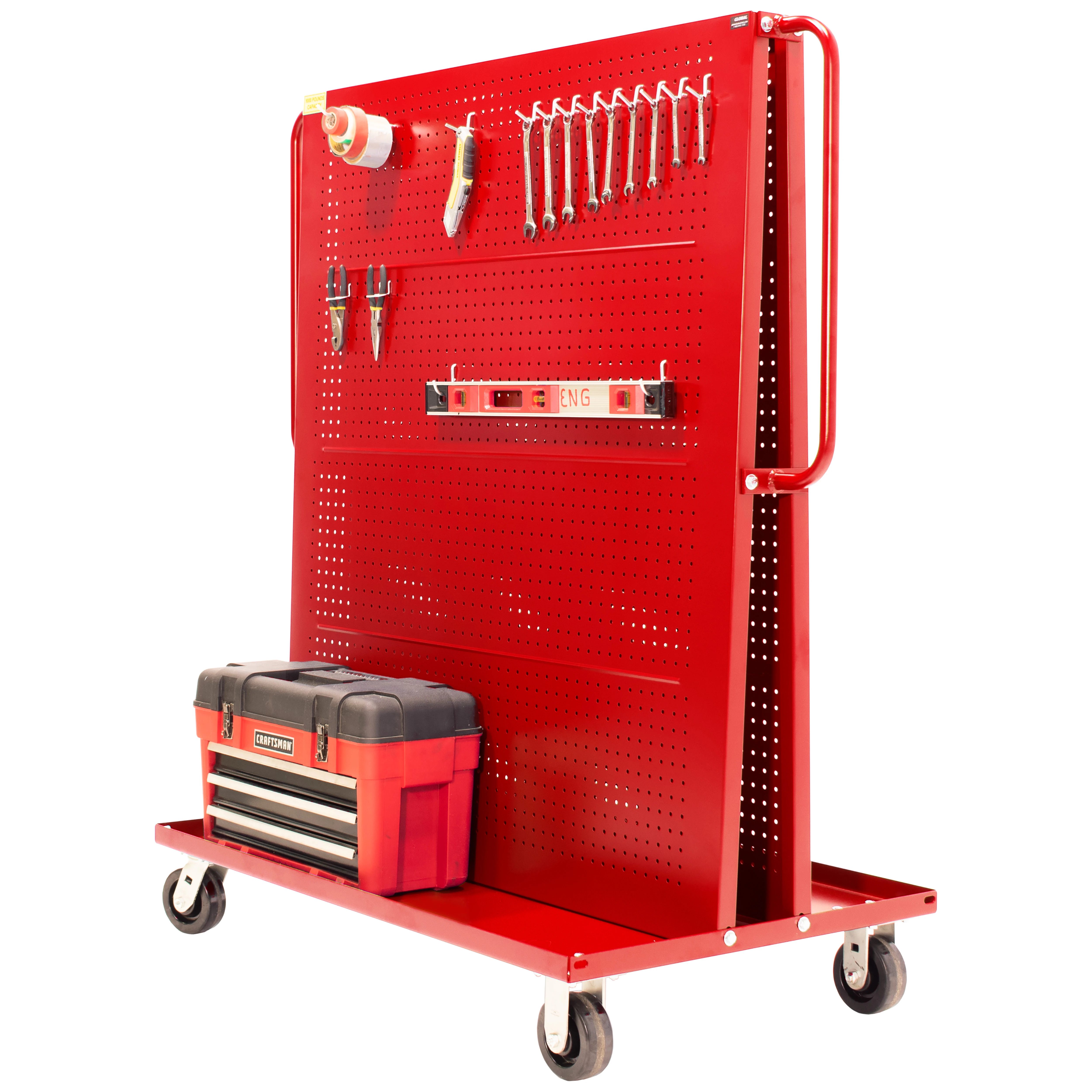 VALLEY CRAFT F89546R Mobile A Frame Cart, 48", 2 Round Pegboard Panel, Red | AJ8GFJ