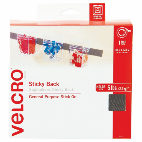 Sticky Back H&L Fstnr, Disp, .75 Inch Sizex30ft, Blk