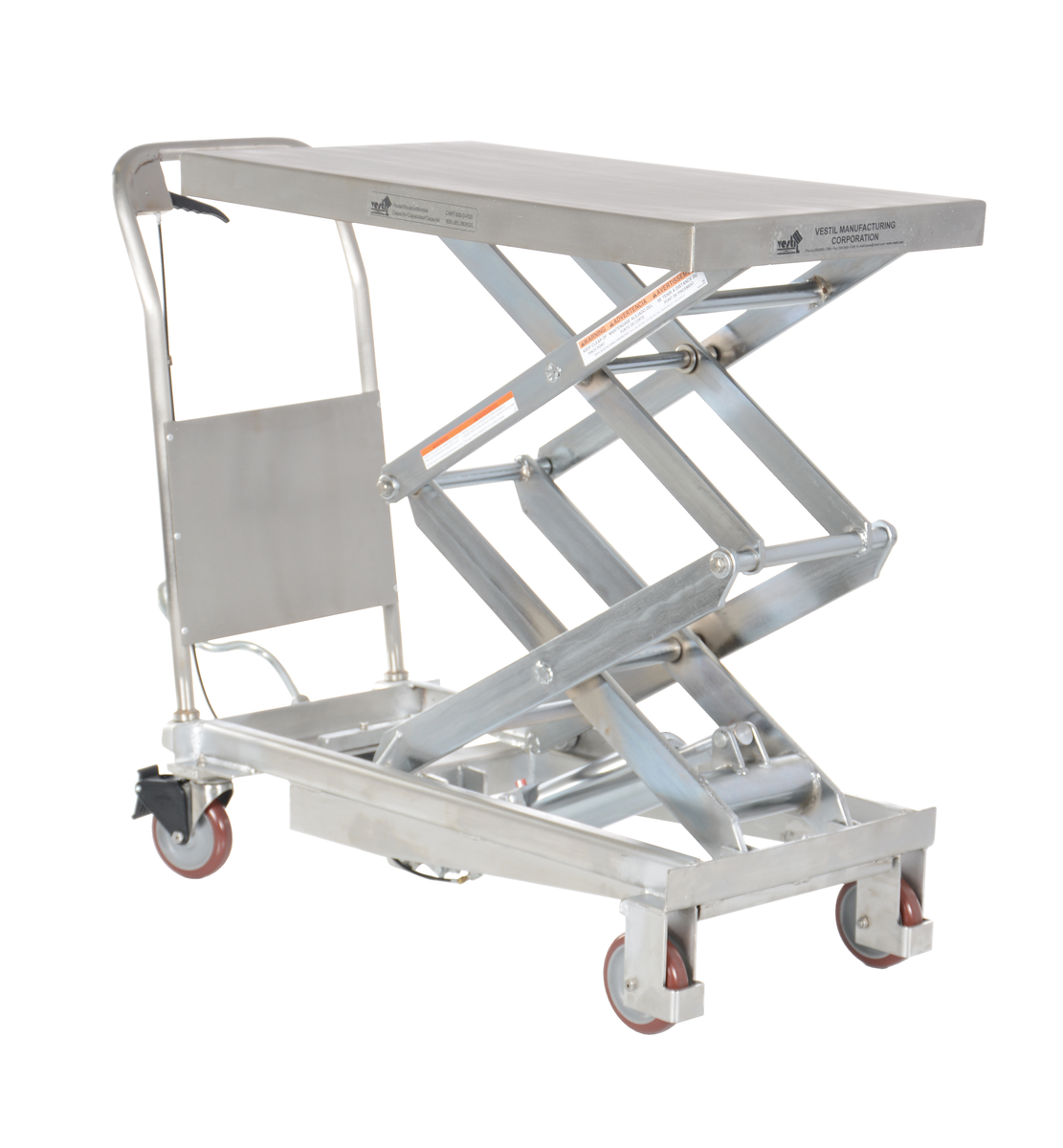 VESTIL CART-800-D-PSS Scissor Lift Cart, 800 Lb., Stainless Steel Fixed | AC3HMC 2TKY1