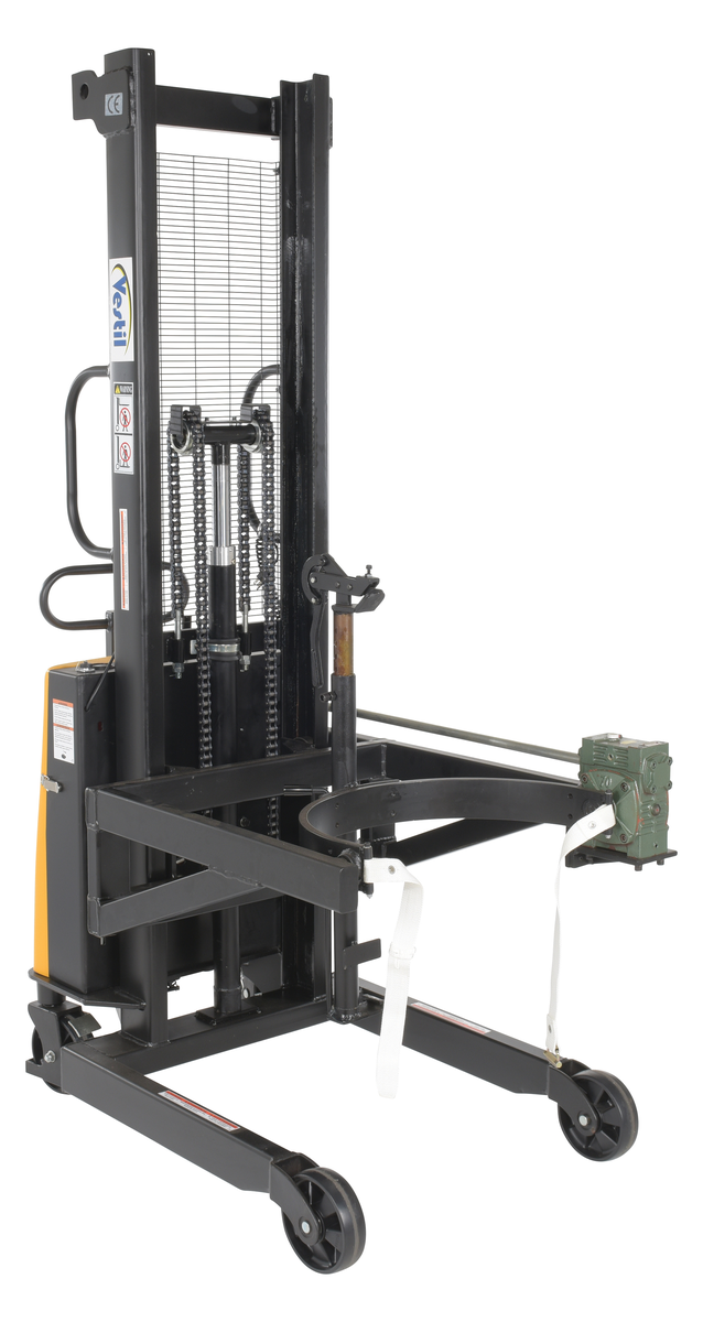 VESTIL DRUM-LRT-DC Steel DC Powered Drum Lifter/Rotator/Transporter, 550 Lb. Capacity, Black/Yellow | AG7QWT