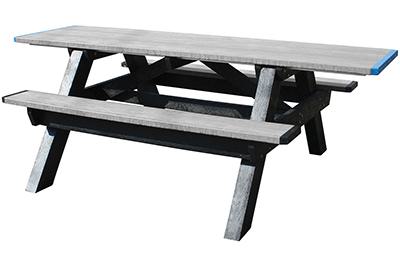 Mesa de picnic, rectangular, tamaño de 96 pulgadas, parte superior gris / asientos de 72 pulgadas de largo