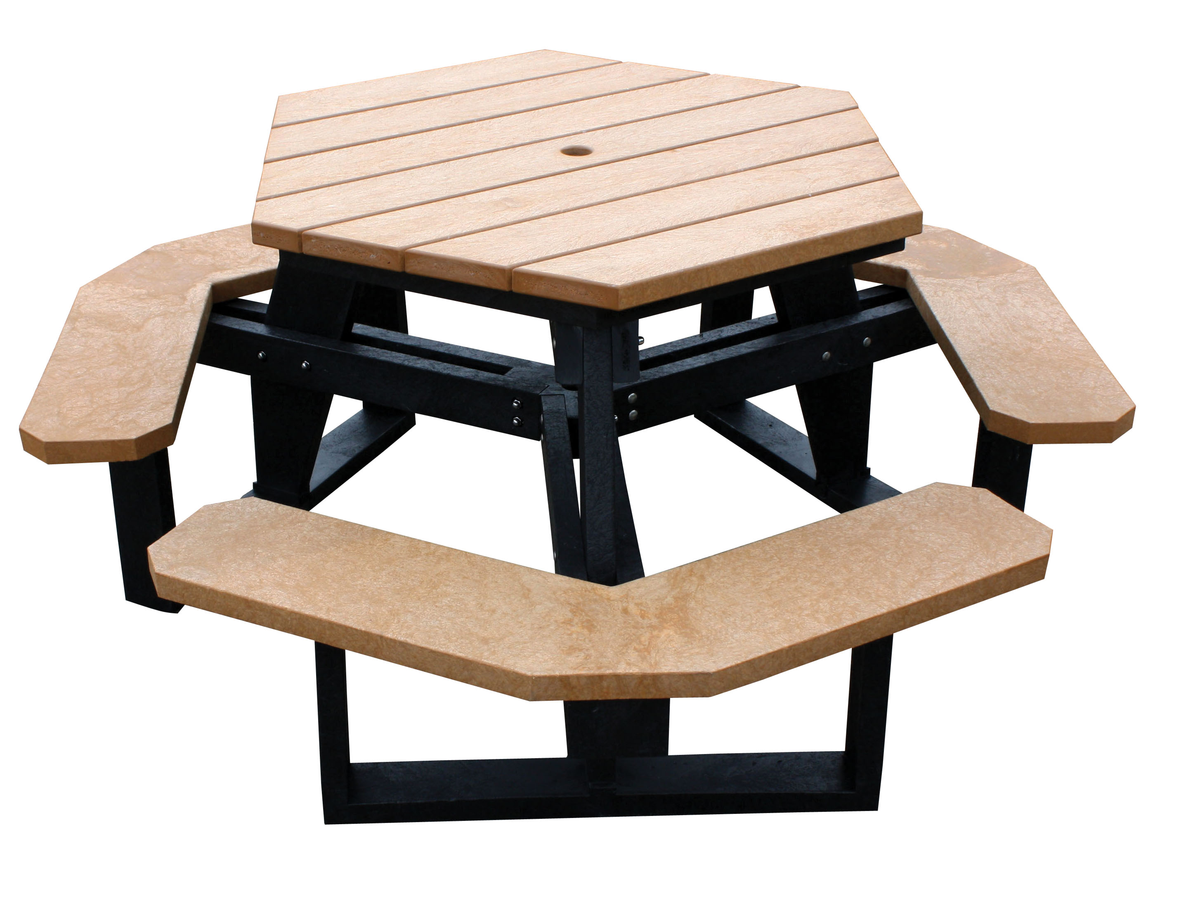 VESTIL PT-PHX-3944-BKCD Picnic Table, Hexagon, Cedar Top/Seats, Black Legs | CE3EPT