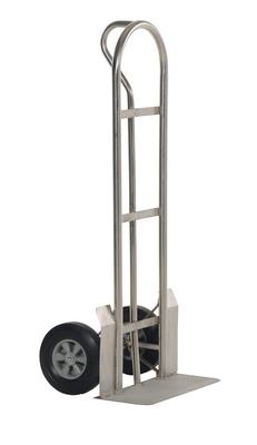 P Handle Truck With Hard Rubber Wheel, Heavy Duty, 600 Lb. Capacity, Silver, Stainless Steel