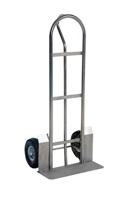P Handle Truck With Pneumatic Wheel, Heavy Duty, 600 Lb. Capacity, Silver, Stainless Steel