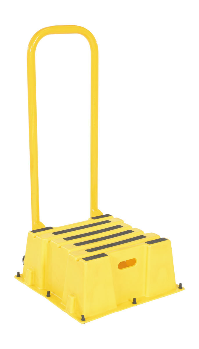 VESTIL SPN-1-YL-HR-PO Poly Step Stool, Nestable, Yellow, 1 Step, With Handrails Port | CE4QVV