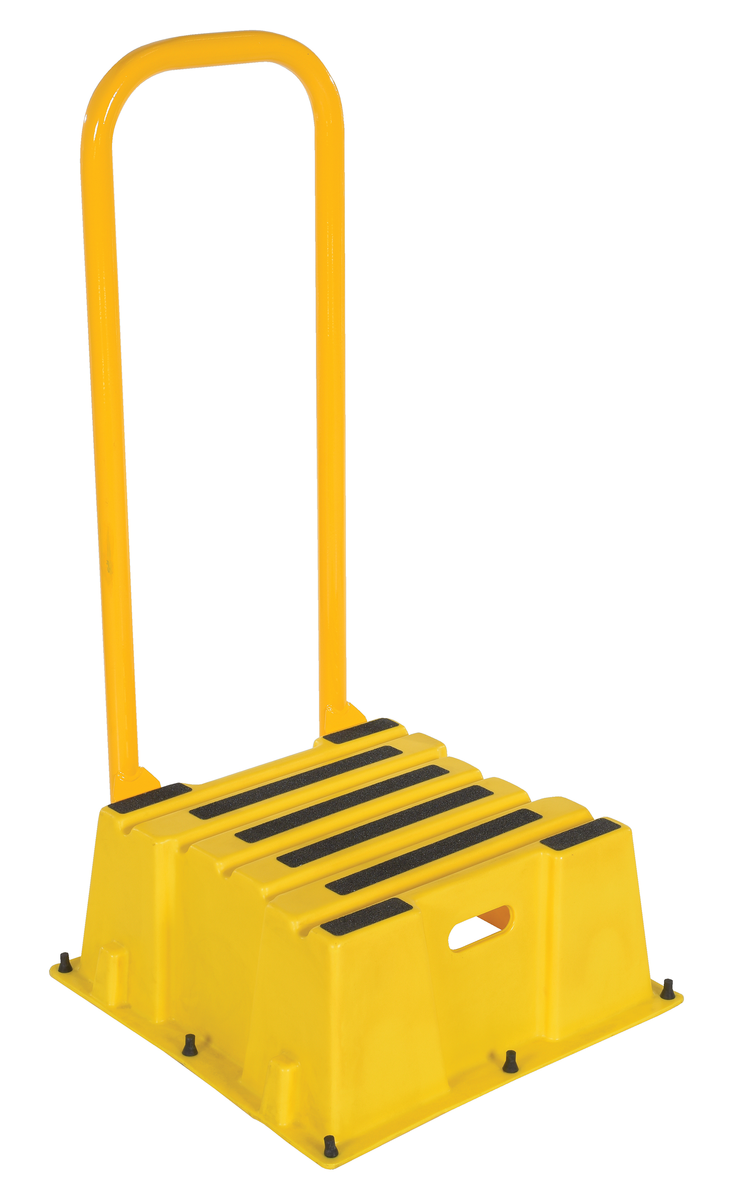 VESTIL SPN-1-YL-HR Poly Step Stool, Nestable, Yellow, 1 Step, With Handrails | CE4QVR
