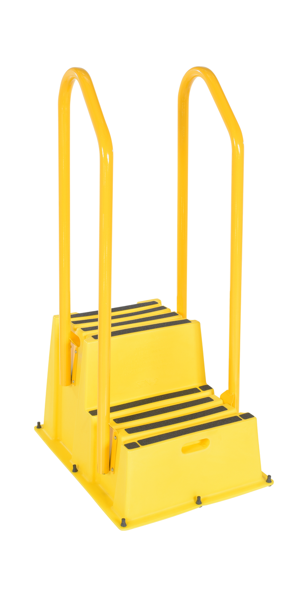 VESTIL SPN-2-YL-HR Poly Step Stool, Nestable, Yellow, 2 Steps, With Handrails | CE4QWA