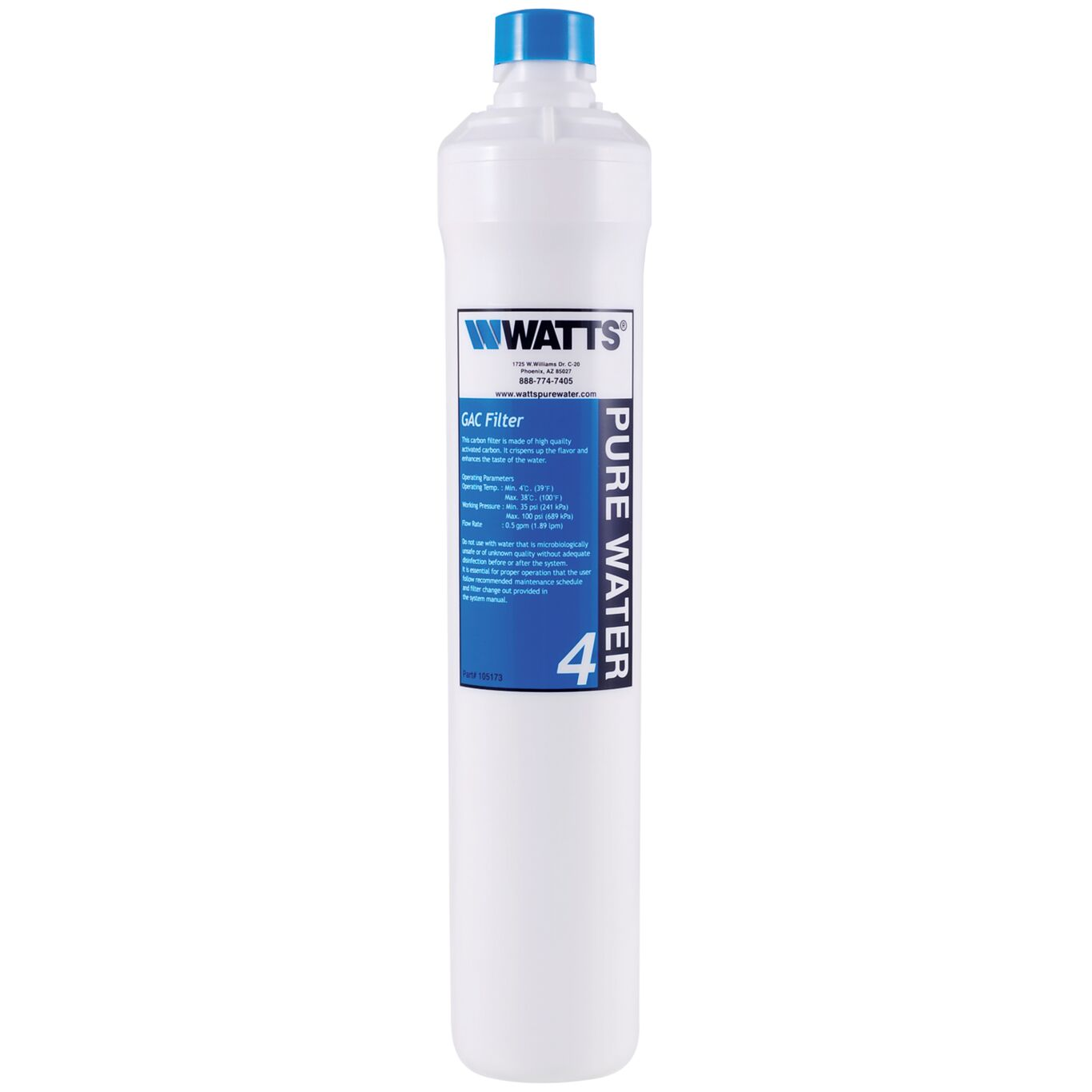 WATTS PWKCGAC13 Activated Carbon Filter Cartridge, 13 Inch Size, 140 Deg. F | BP7UAF 7100462