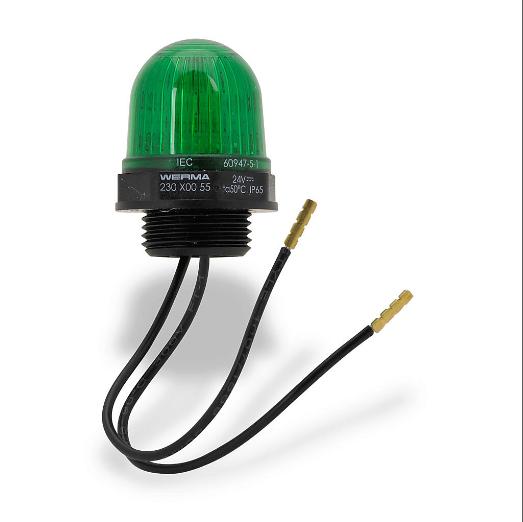 Industrial Signal Beacon, 29mm, Green, Permanent, M20 x 1.5 Threaded Base Mount, 24 VDC