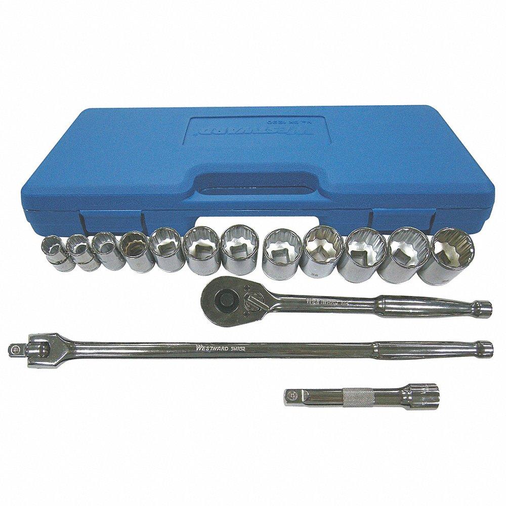 Socket Wrench Set, 1/2 Inch Drive Size, 17 Pieces, 10 to 28 mm Size Range