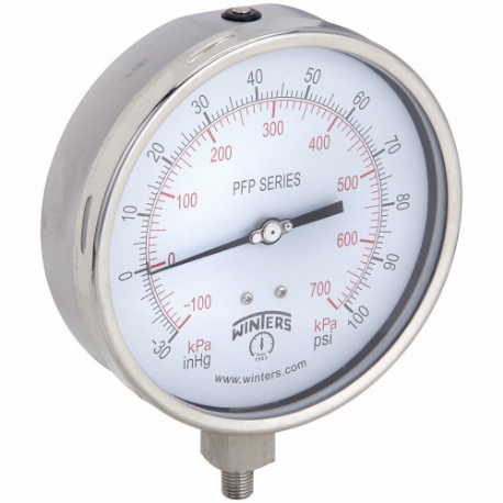 Industrial Compound Gauge, 30 To 0 To 100 Inch Hg/Psi, 6 Inch Dial, 1/4 Inch Npt Male, Pfp