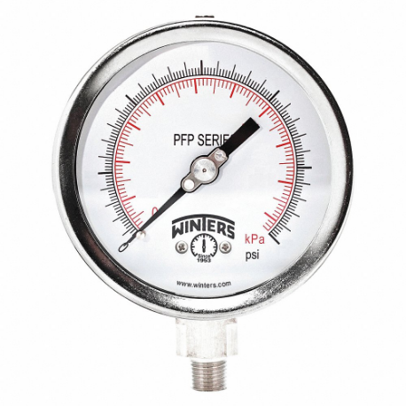 Industrial Vacuum Gauge, 30 To 0 Inch Hg, Liquid-Filled, Reflective White, 6 Inch Dial