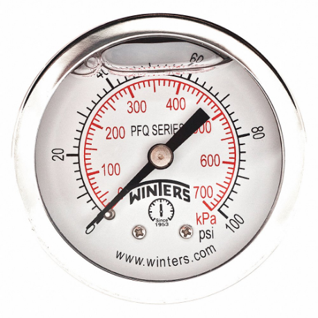 パネル取り付け圧力計、フロントフランジ、0 ～ 100 psi、2 インチダイヤル、現場充填可能、PFQ