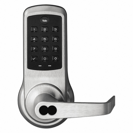 Electronic Keyless Lock, Entry With Key Override, Push Button Keypad, Metal, Lever