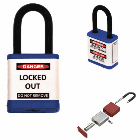 Lockout Padlock, Keyed Different, Aluminum, Std Body Body Size, Hardened Steel, Std, Blue